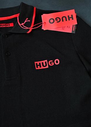 Мужская чёрная футболка поло hugo boss оригинал чорна чоловіча поло футболка hugo boss3 фото
