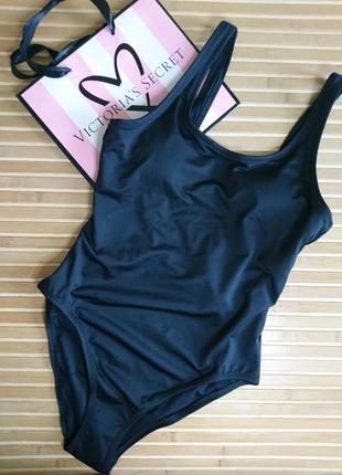 Черный слитный купальник с открытой спинкой и высокими вырезами оригинал pink victorias secret1 фото