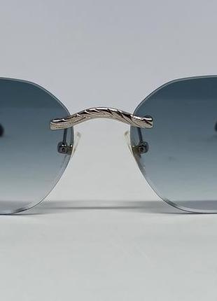 Очки в стиле cartier унисекс солнцезащитные серо голубой градиент с серебристым металлом2 фото