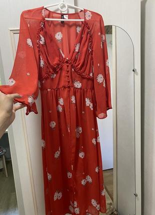 Платье пляжное красное полупрозрачное накидка пляжная1 фото