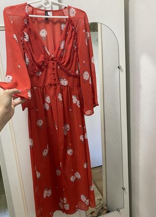 Платье пляжное красное полупрозрачное накидка пляжная2 фото