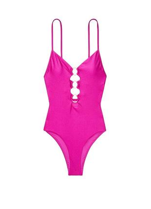 Шиммерный слитный купальник с открытой спинкой и высокими вырезами оригинал pink victorias secret6 фото