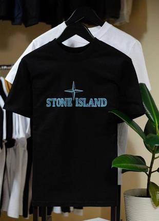 Мужская чёрная футболка stone island с принтом на груди чорна чоловіча футболка з принтом на грудях stone island
