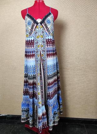 Яскравий літній сарафан сукня га бретелях вільного крою3 фото