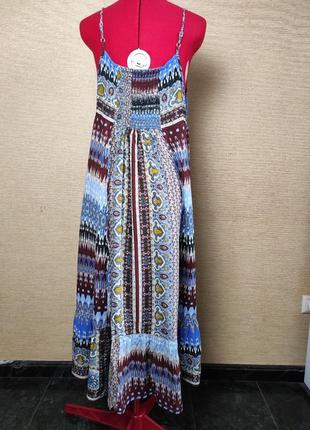 Яскравий літній сарафан сукня га бретелях вільного крою7 фото
