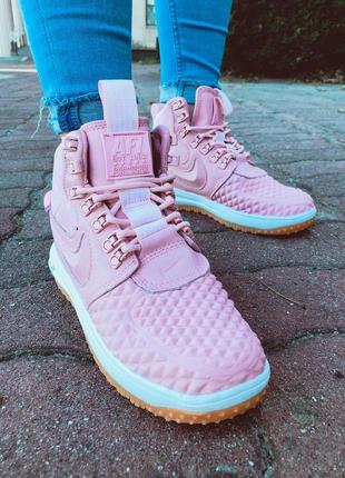 😍nike lunar force 1 duckboot pink😍розовые кожаные осенние кроссовки найк