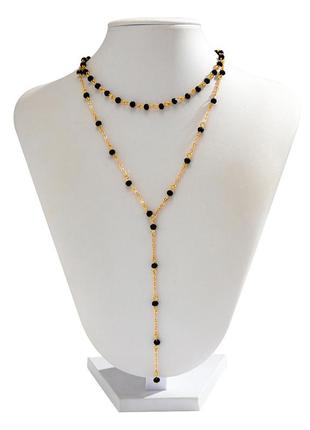 Стильное многослойное колье-галстук, цепочка с черными шариками, ожерелье "rumba"6 фото