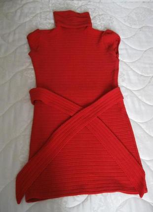 Красное свитер-платье с поясом2 фото