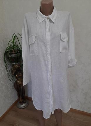 Стильное льняное удлиненное платье рубашка прямая свободная летний кардиган италия1 фото