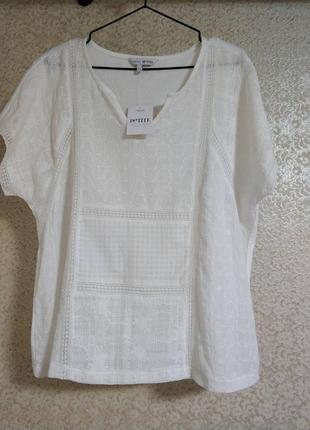 Next стильна біла блузка блуза футболка вишиванка вишивка оверсайз бренд next petite, р.16р