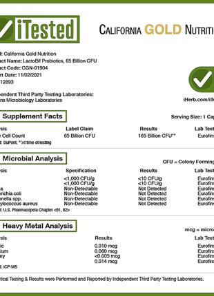 California gold nutrition, lactobif, пробиотики, 65 млрд кое, 30 вегетарианских капсул4 фото