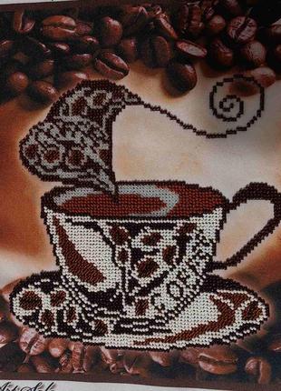 Картина аромат кофе вышитый чешским бисером1 фото