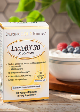 California gold nutrition, lactobif probiotic, пробіотики, 30 млрд куо, 60 рослинних капсул6 фото