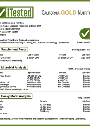 California gold nutrition, lactobif, пробіотики, 5 млрд куо, 10 рослинних капсул4 фото