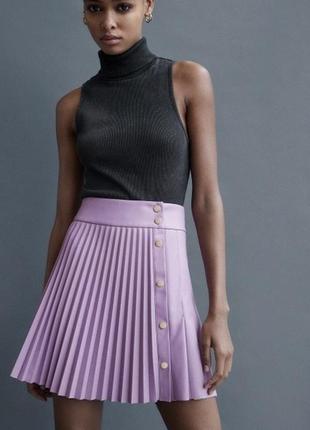 Крутая кожаная юбка плиссе zara