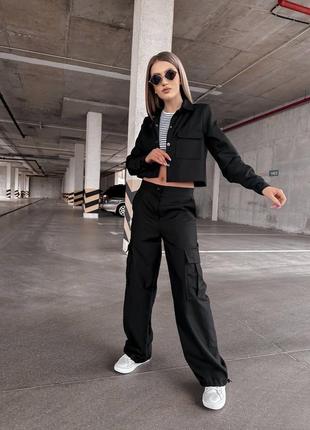 Костюм двойка брюки карго пиджак рубашка качественный базовый белый бежевый серый черный хаки трендовый стильный комплект1 фото