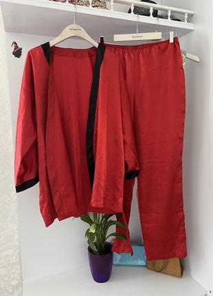 Красная сатиновая пижама батал asos