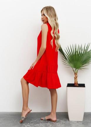 Красное платье-рубашка с воланами2 фото