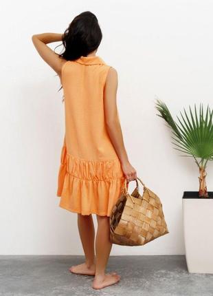 Оранжевое платье-рубашка с воланами3 фото