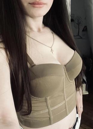 Сітчастий топ корсет з чашками кольору кави