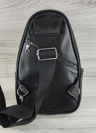 Шкіряна чоловіча нагрудна сумка через плече чорний якісна зручна сумка-месенджер із натуральної шкіри на груди2 фото