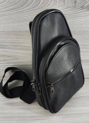 Шкіряна чоловіча нагрудна сумка через плече чорний якісна зручна сумка-месенджер із натуральної шкіри на груди5 фото