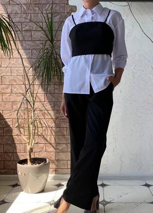Женский стильный, классический, модный деловой костюм тройка брюки, блуза и топ 531708 фото