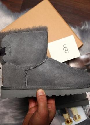 💥ugg classic ngrijire bailey bow ii grey💥женские зимние серые кожаные угги\уги.