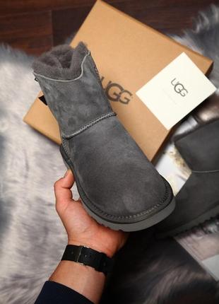 💥ugg classic mini bailey bow ii grey💥женские зимние серые кожаные угги\уги.5 фото