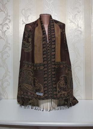 Шоколадный шарф, палантин,  шелк + шерсть.