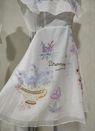 Сказочная ножка мини платье 👗 с вышивкой в стиле алисы в зазеркалли со стразами и пайетками 3