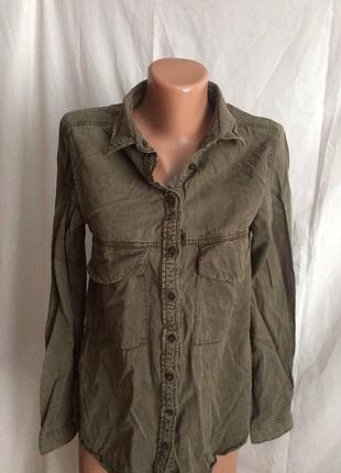 Stradivarius рубашка с длинным рукавом 100 % lyocell, хаки