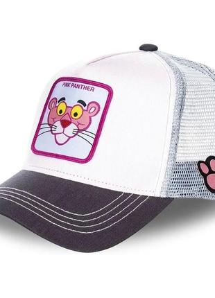Кепка тракер pink panther (розовая пантера, мультики, мультфильм) с сеточкой белая, унисекс wuke one size