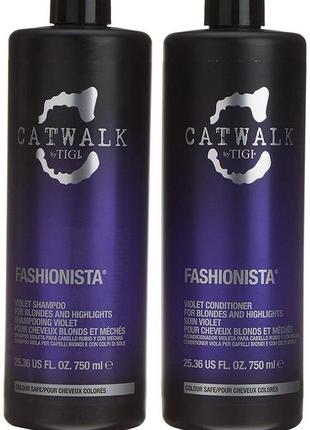 Фиолетовый шампунь и кондиционер для блондинок tigi catwalk fashionista violet shampoo (750+750) млмл