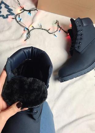 Ботинки  timberland dark blue fur ( зима)2 фото