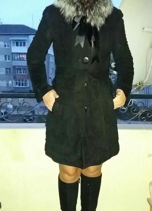 Эксклюзивное кожаное пальто - плащ с чернобуркой2 фото