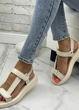 Босоніжки жіночі стильні натуральна шкіра колір бежевий розмір 40 (26 см) (33551)