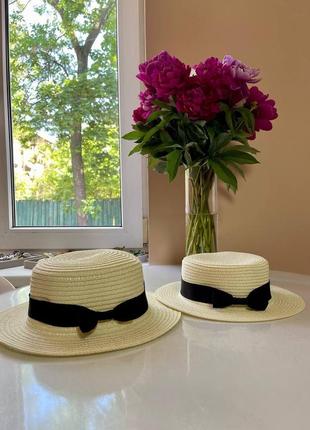 Соломенные солнцезащитные шляпы канотье женская (55-58) и детская (48-52) мама дочь 2 шт цвет белый family