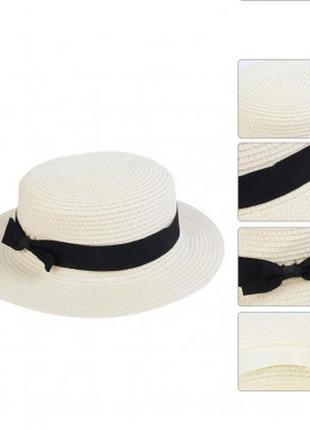Соломенные солнцезащитные шляпы канотье женская (55-58) и детская (48-52) мама дочь 2 шт цвет белый family5 фото