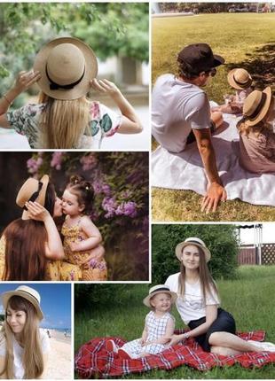 Соломенные солнцезащитные шляпы канотье женская (55-58) и детская (48-52) мама дочь 2 шт цвет белый family2 фото