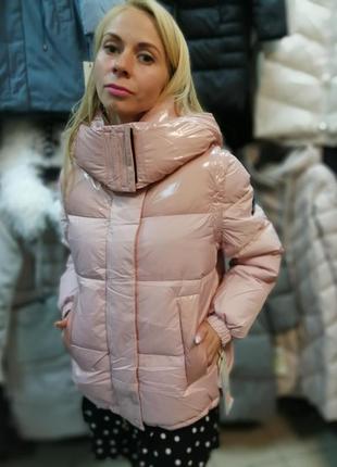 Зимова модна коротка жіноча куртка з латексом clasna cw19d-726cw9 фото
