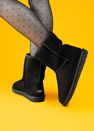 💎угги зимние💎 женские чёрные кожаные уги ugg classic short black.6 фото