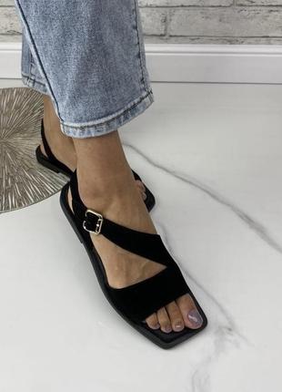 Черные ассиметричные сандалии натуральная кожа замш 36-412 фото