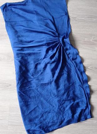 Шикарное легкое синее платье футляр с рюшами2 фото