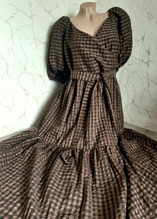 Сукня довга, ярусами, коричнева/чорна,54 розмір