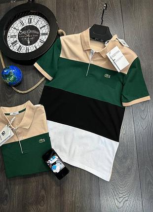 Мужская зелёная хаки футболка поло lacoste зелена чоловіча поло футболка lacoste