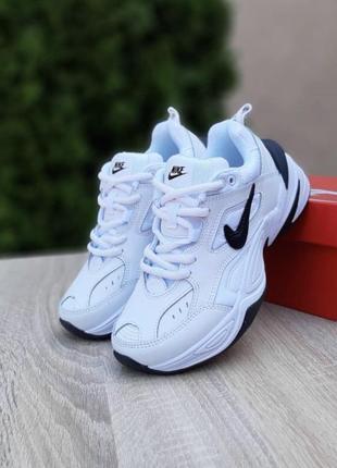 Модні кросівки nike m2k tekno white black 👟стильные кожаные кроссовки найк монарх белые с чёрным