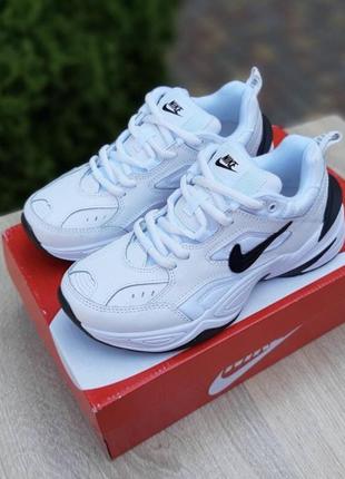 Модные кроссовки nike m2k tekno white black 👟стильные кожаные кроссовки найк монарх белые с чёрным2 фото