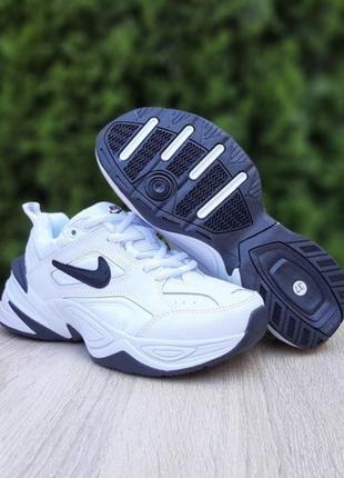 Модные кроссовки nike m2k tekno white black 👟стильные кожаные кроссовки найк монарх белые с чёрным5 фото