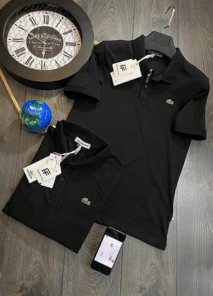 Мужская чёрная футболка поло lacoste чорна поло lacoste